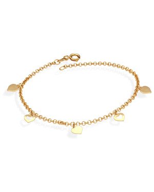 Pulseira Elo Portugues 3 Coracoes Liso 2 Coracoes Vaz - CE - 6mm x 180mm - 2.23gr