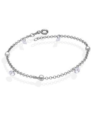 Pulseira AG c/ 3 Bolas 4mm 4 Zirconia  - G3 - 4mm x 180mm - 1.91gr