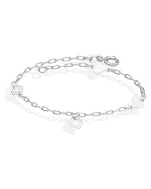 Pulseira AG c/ 2 Coracoes Liso 2 Coracoes Diamantados  - G3 - 6mm x 180mm - 1.85gr