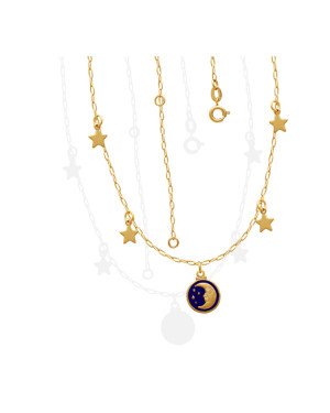Choker c/ 1 Medalha Sol Lua  4 Estrelas Lisa (Azul Bandeira)  - CE - 11mm x 450mm - 3.30gr