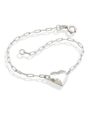 Pulseira AG Cartie c/ Coracao 3D Facetado  - G3 - 10mm x 180mm - 1.83gr
