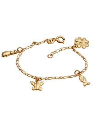 Pulseira 1 Trevo, 1 Peixe, 1 Borboleta e 1 Figa - CN - 14mm x 140mm - 2.20gr