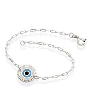 Pulseira AG Cartie Olho Grego Borda Bolinhas (Branco/Azul/Preto) - G3 - 11mm x 180mm - 2.03gr