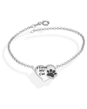 Pulseira AG Coracao "I Love My Cat " c/ Pata p/ Resina  - G3 - 14mm x 200mm - 2.61gr