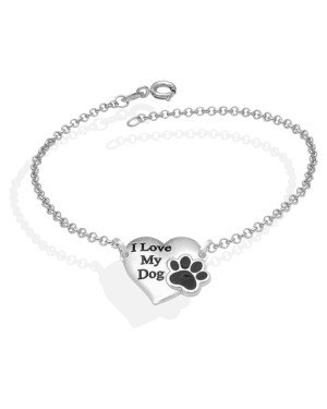 Pulseira AG Coracao "I Love My Dog " c/ Pata p/ Resina  - G3 - 14mm x 200mm - 2.54gr