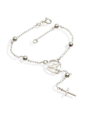Pulseira Ag c/ 5 bola 4mm Espirito Santo e Cruz - G3 - 4mm x 180mm - 2.67gr
