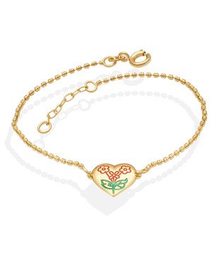 Pulseira Bolinhas c/ Coracao 10mm c/ Flores  - CE - 10mm x 200mm - 1.70gr