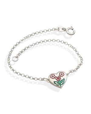 Pulseira AG Elo Portugues c/ Coracao 10mm c/ Flores  - G3 - 10mm x 200mm - 1.92gr