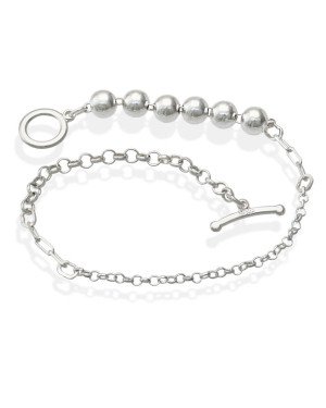 Pulseira AG Elo Portugues e Cartie c/ 6 Bolas p/ Fecho Trava  - G3 - 14mm x 180mm - 3.27gr