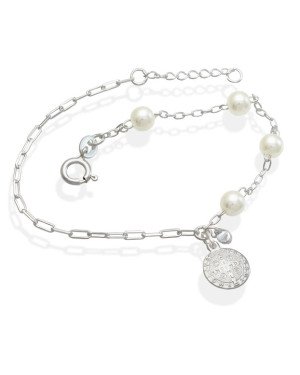 Pulseira AG Cartie e Elo Longo p/ Sao Bento/Perolas/ Zirconia - G3 - 9mm x 200mm - 2.37gr