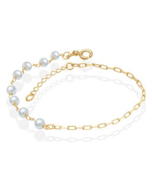Pulseira Metade Perola Metade Corrente Cartie - CS - 4mm x 200mm - 1.30gr
