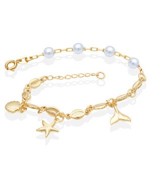 Pulseira Buzios/Concha/Estrela Mar/Rabo Sereia/ Perolas - CE - 5mm x 200mm - 3.39gr