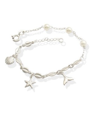 Pulseira AG Buzios/Concha/Estrela Mar/Rabo Sereia/ Perolas - G3 - 5mm x 200mm - 3.56gr