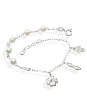 Pulseira AG c/ 5 Perolas p/ Mao de Fatima/Figa/Trevo - G3 - 5mm x 200mm - 2.84gr