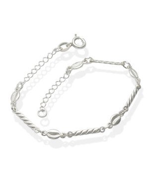 Pulseira AG c/ 5 Buzios 4 Palitos Torcidos Corrente Losango  - G3 - 4mm x 180mm - 2.58gr