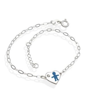Pulseira AG Coracao Menino c/ Resina e Pedra ( Azul Pastel ) - G3 - 10mm x 200mm - 1.90gr
