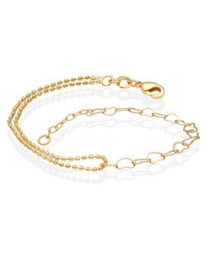 Pulseira c/ Corrente Bolinha e Corrente de Coracao  - CE - 5mm x 200mm - 2.00gr
