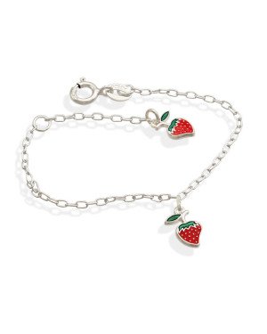 Pulseira AG c/ 2 Morangos p/ Resina  - G5 - 13mm x 140mm - 1.35gr