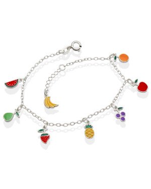 Pulseira AG c/ 8 Frutas Diversas - G5 - 13mm x 200mm - 3.77gr