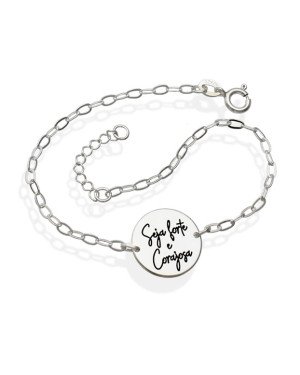 Pulseira AG c/ Medalha "Seja Forte e Corajosa" - G3 - 15mm x 200mm - 2.65gr