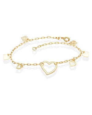 Pulseira c/ Coracao Vaz Estampado p/ 6 Coracoes  - CE - 14mm x 200mm - 2.40gr