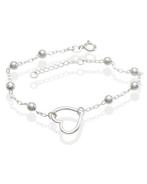 Pulseira AG c/ Coracao Vaz Estampado p/ 8 Bolinhas 4mm - G3 - 14mm x 200mm - 3.02gr