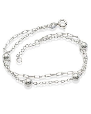 Pulseira AG Dupla Corrente Cartie e 4 Bolas 5mm - G3 - 5mm x 200mm - 3.00gr