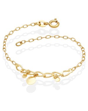 Pulseira Cadeado Fina e Corrente Grossa p/ 3 Redondos Liso - CE - 15mm x 200mm - 2.47gr