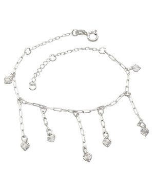 Pulseira AG Cartie e Cadeado p/ 7 Coracoes Diamantados - G3 - 4mm x 200mm - 2.55gr