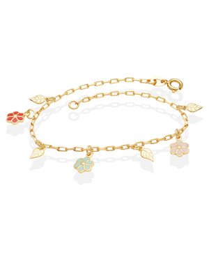 Pulseira Cadeado c/ 4 Folhas e 3 Flores p/ Resina  - CS - 12mm x 200mm - 2.00gr