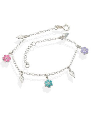 Pulseira AG Cadeado c/ 4 Folhas e 3 Flores p/ Resina  - G5 - 12mm x 200mm - 2.49gr