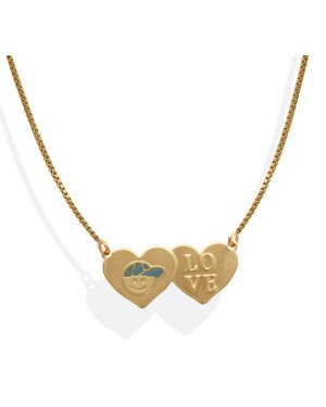 Gargantilha Veneziana 2 Coracoes c/ Menino e Love - CS - 12mm x 450mm - 3.40gr