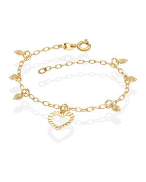 Pulseira c/ 1 Coracao Vaz 6 Mini Coracoes Diamantados - CE - 13mm x 200mm - 1.69gr