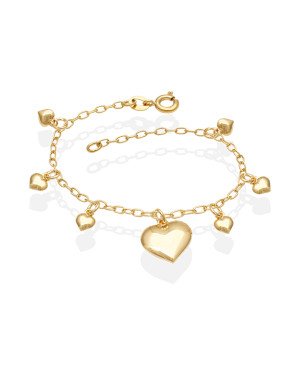 Pulseira c/ 1 Coracao Liso 6 Mini Coracoes Abaulados - CE - 13mm x 200mm - 1.94gr