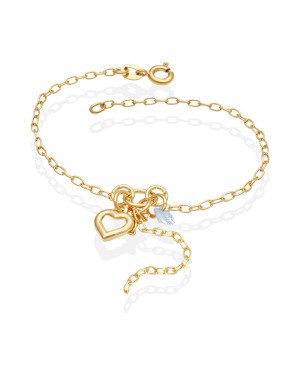 Pulseira c/ Cacho p/ Coracao Vaz/Zirconia/2 Correntes  - CS - 6mm x 200mm - 1.40gr
