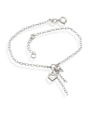 Pulseira AG c/ Cacho p/ Coracao Vaz/Zirconia/2 Correntes  - G3 - 6mm x 200mm - 1.75gr