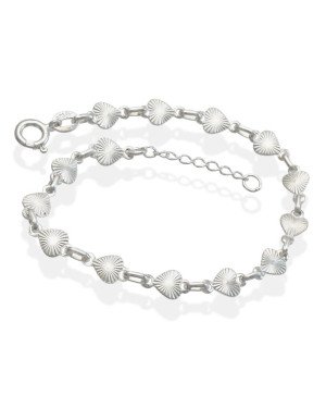 Pulseira AG c/ 14 Coracoes Diamantados Macicos - G3 - 5mm x 180mm - 3.34gr