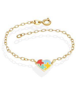Pulseira c/ Coracao Quebra-Cabeca (Autismo) p/ Resina - CE - 10mm x 200mm - 1.67gr
