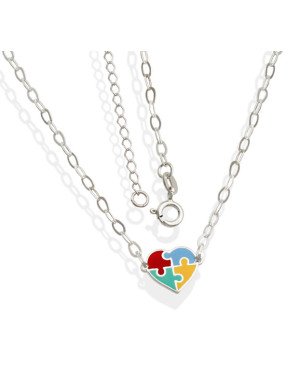 Choker AG c/ Coracao Quebra-Cabeca (Autismo) p/ Resina - G5 - 12mm x 450mm - 3.04gr
