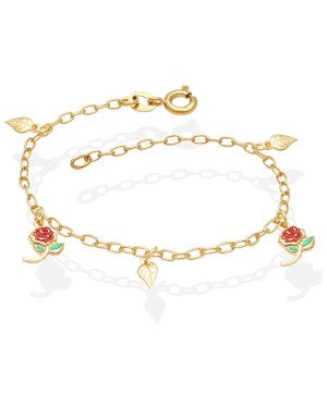 Pulseira c/ 3 Folhas e 2 Rosas  - CS - 12mm x 200mm - 1.71gr