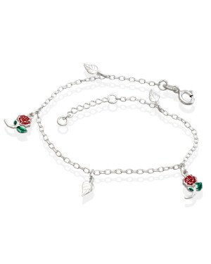 Pulseira AG c/ 3 Folhas e 2 Rosas - G5 - 12mm x 200mm - 2.06gr