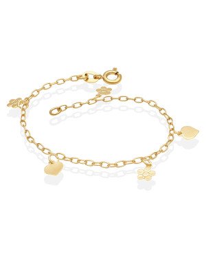 Pulseira c/ 2 Coracoes Lisos e 3 Flores Retas - CS - 10mm x 200mm - 1.71gr