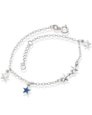 Pulseira AG c/ 5 Estrelas Macicas Diamantadas (Azul Bandeira) - G3 - 10mm x 200mm - 1.91gr