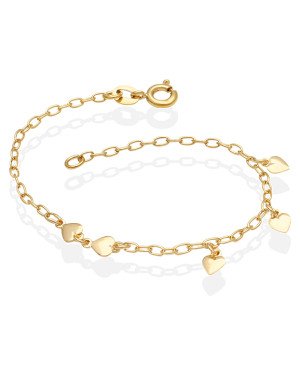 Pulseira c/ 5 Coracoes Lisos Macicos  - CE - 10mm x 200mm - 1.81gr
