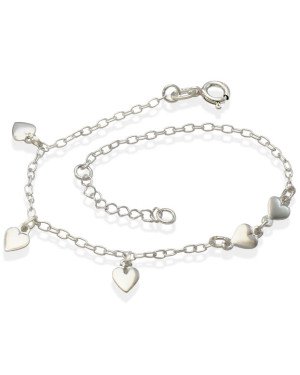 Pulseira AG c/ 5 Coracoes Lisos Macicos  - G3 - 10mm x 200mm - 2.01gr
