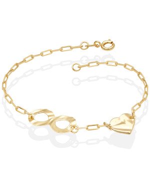 Pulseira Cartie c/ Infinito e Coracao Textura Organica  - CE - 10mm x 200mm - 2.15gr