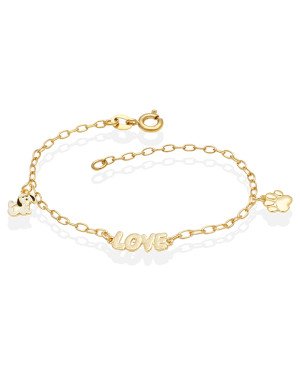 Pulseira c/ Cachorro Pata e Love Reticulado - CS - 12mm x 180mm - 1.90gr