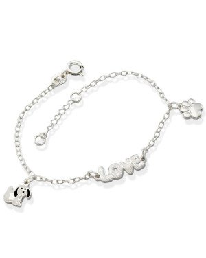 Pulseira AG c/ Cachorro Pata e Love Reticulado - G5 - 12mm x 180mm - 2.24gr