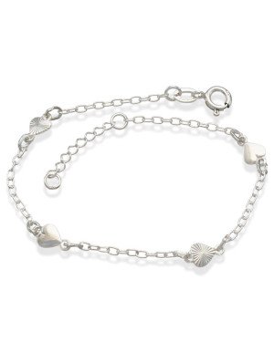 Pulseira AG Coracoes Macico 2 Lisos 2 Diamantados  - G3 - 6mm x 200mm - 1.78gr