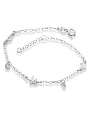 Pulseira AG p/ 3 Diversos Mar Macicos c/ 2 Zirconias  - G3 - 7mm x 200mm - 1.90gr